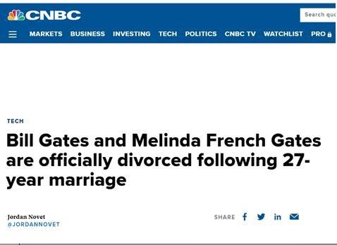 美法官签署离婚协议比尔•盖茨夫妇27年婚姻正式结束